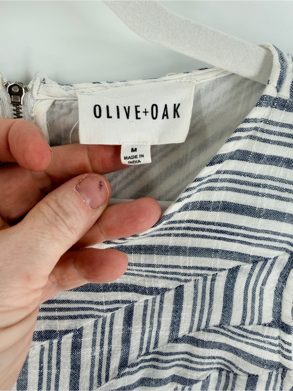 Olive + Oak M Blue White Striped Cotton Shift Dress Coastal Nautical - Picture 4 of 8